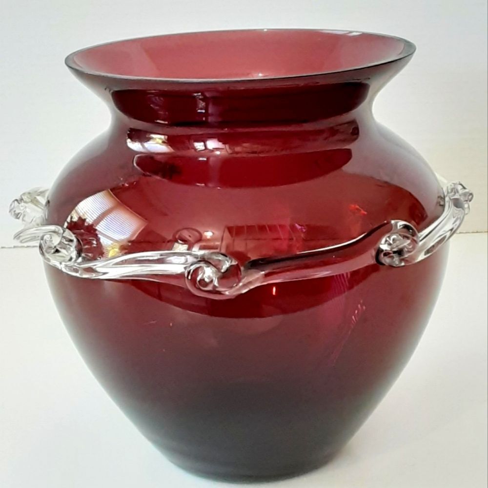 Pilgrim Deep Purple Amethyst Blown Art Rigaree Glass Vase Vtg